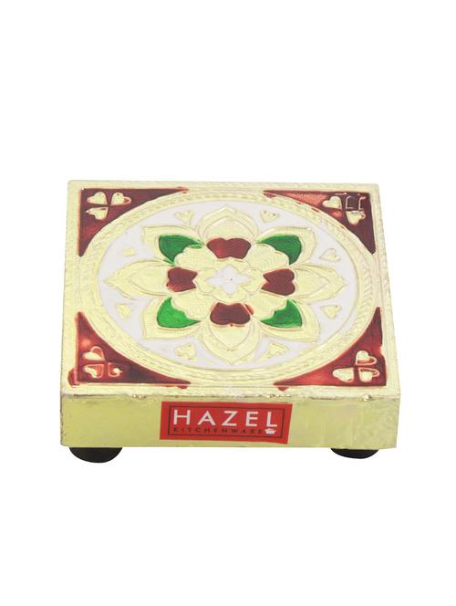 wooden handcrafted meenakari work square chowki chaurang paat for pooja - 16540098 - Very Small Image - 1
