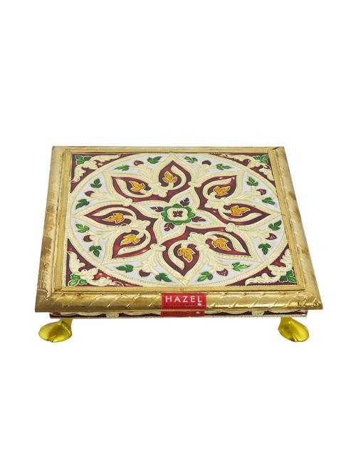 wooden handcrafted meenakari work square chowki chaurang paat for pooja - 16540100 - Very Small Image - 1