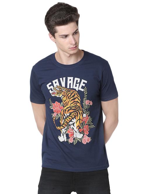 navy blue chest print t-shirt - 16541426 - Very Small Image - 1