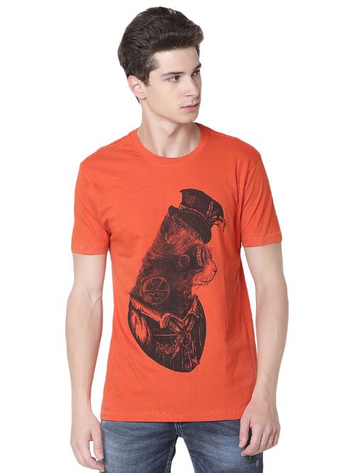 orange chest print t-shirt - 16541453 - Very Small Image - 1