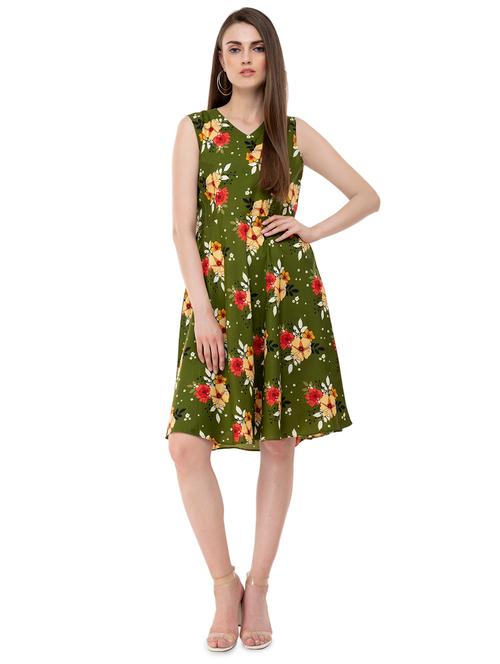 v-neck floral a-line dress - 16541652 - Very Small Image - 1