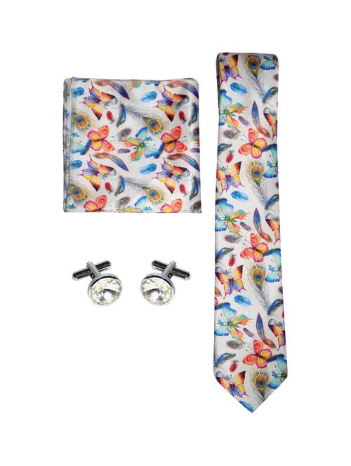 multi colored micro fiber tie, pocket square and cuff links combo - 16541812 - Very Small Image - 1