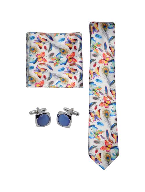 multi colored micro fiber tie, pocket square and cuff links combo - 16541813 - Very Small Image - 1