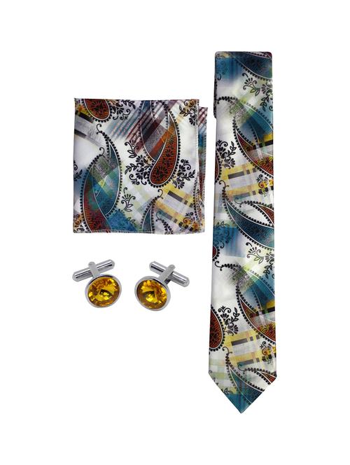 multi colored micro fiber tie, pocket square and cuff links combo - 16541853 - Very Small Image - 1