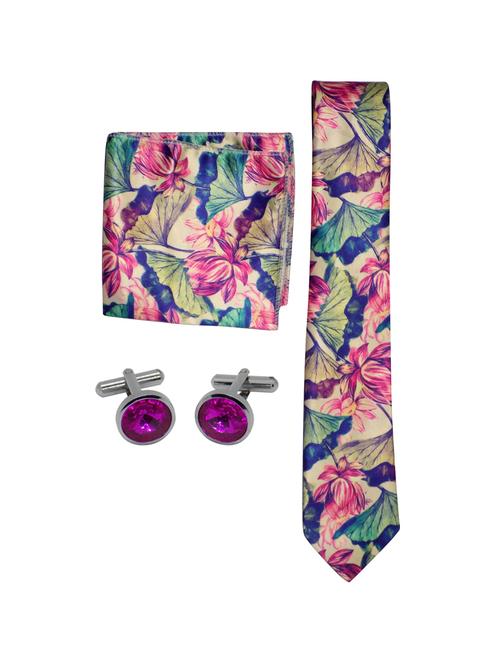 multi colored micro fiber tie, pocket square and cuff links combo - 16541860 - Very Small Image - 1