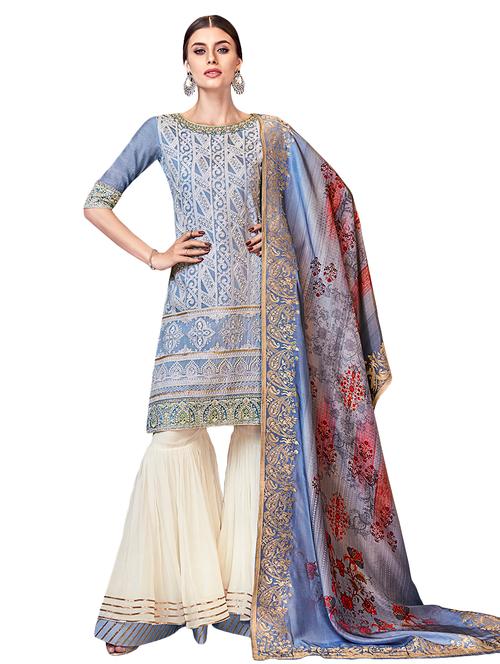 embroidered semi-stitched suit - 16542398 - Very Small Image - 1