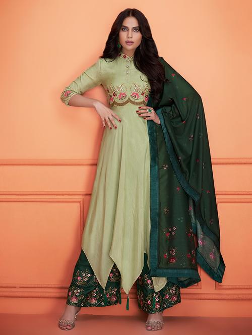 embroidered semi-stitched suit - 16542400 - Very Small Image - 1