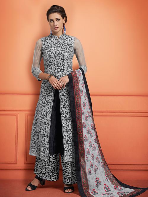 embroidered semi-stitched suit - 16542404 - Very Small Image - 1