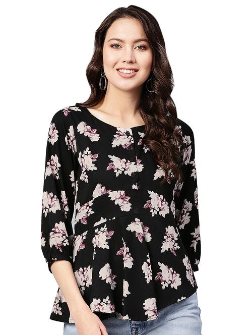curved hem floral top - 16543125 - Very Small Image - 1