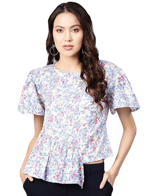 gathered floral asymmetric top - 16543126 - Very Small Image - 1