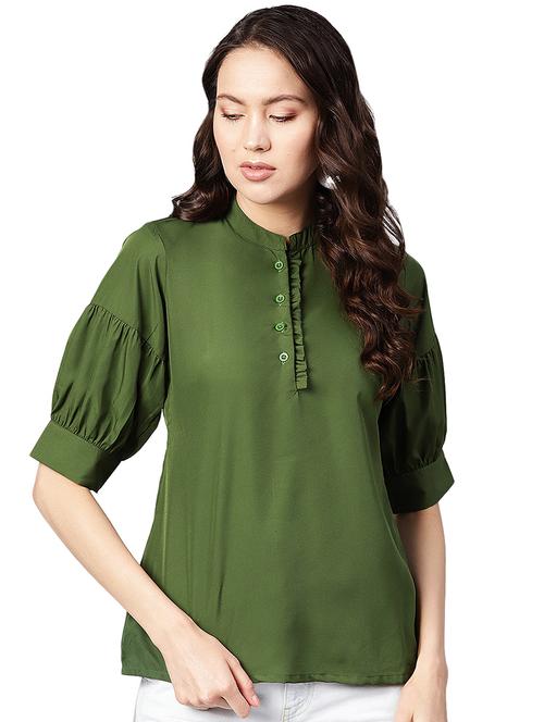 frill trim bishop sleeved top - 16543138 - Very Small Image - 1