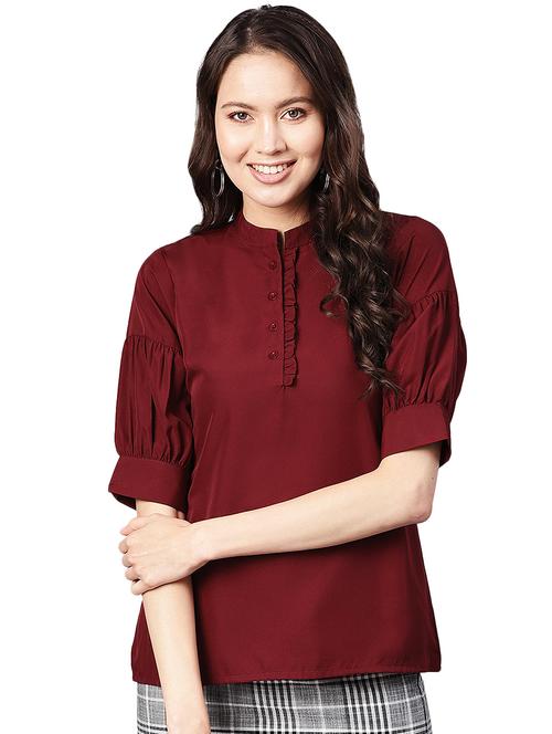 frill trim bishop sleeved top - 16543139 - Very Small Image - 1