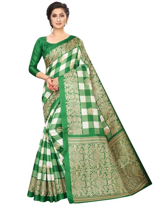 checkered printed saree with blouse - 16543303 - Very Small Image - 1