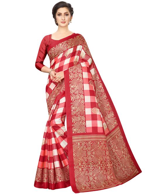 checkered printed saree with blouse - 16543305 - Very Small Image - 1