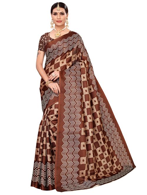 checkered printed saree with blouse - 16543324 - Very Small Image - 1