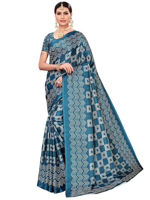 checkered printed saree with blouse - 16543325 - Very Small Image - 1