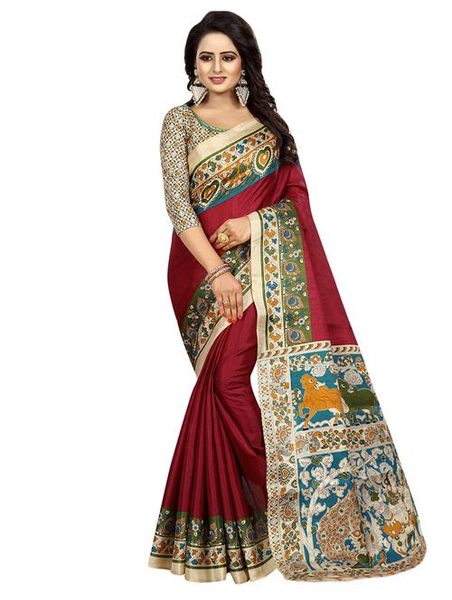 kalamkari printed saree with blouse - 16543346 - Very Small Image - 1