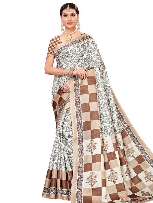 checkered printed saree with blouse - 16543391 - Very Small Image - 1
