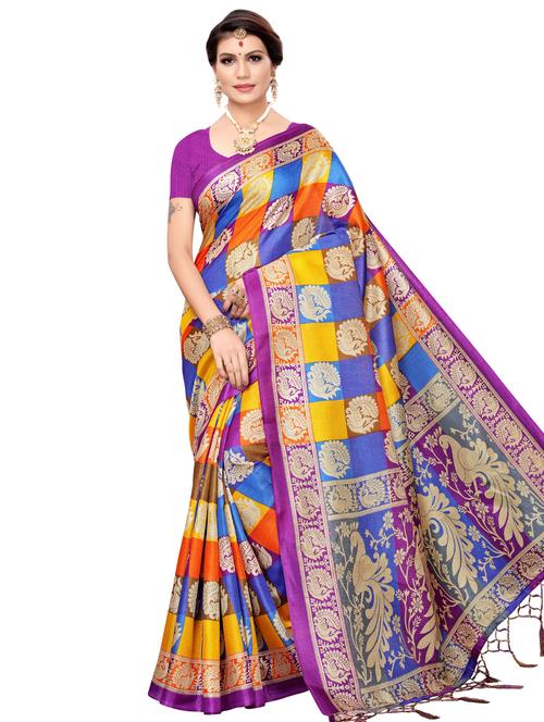 geometric printed saree with blouse - 16543399 - Very Small Image - 1
