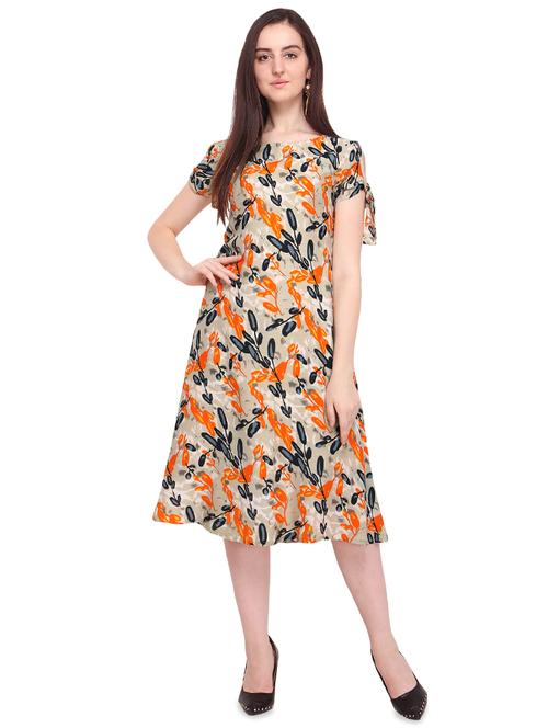tie knot sleeved printed a-line dress - 16544479 - Very Small Image - 1