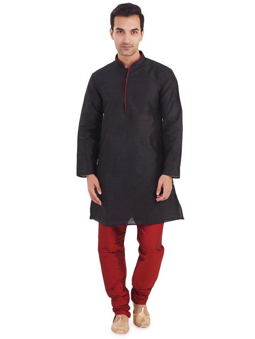 black silk blend woven kurta pyjama set - 16544617 - Very Small Image - 1