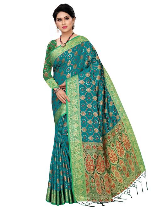 floral banarasi saree with blouse - 16544790 - Very Small Image - 1