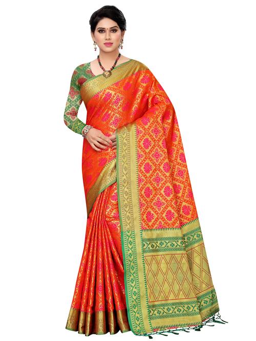floral banarasi saree with blouse - 16544791 - Very Small Image - 1