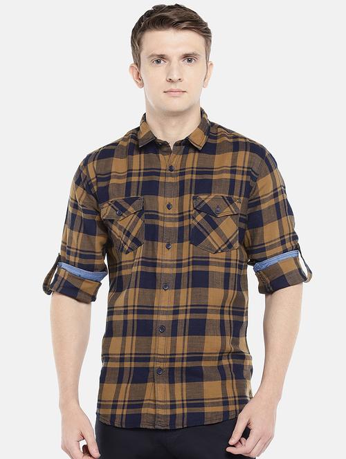 yellow checkered casual shirt - 16544931 - Very Small Image - 1