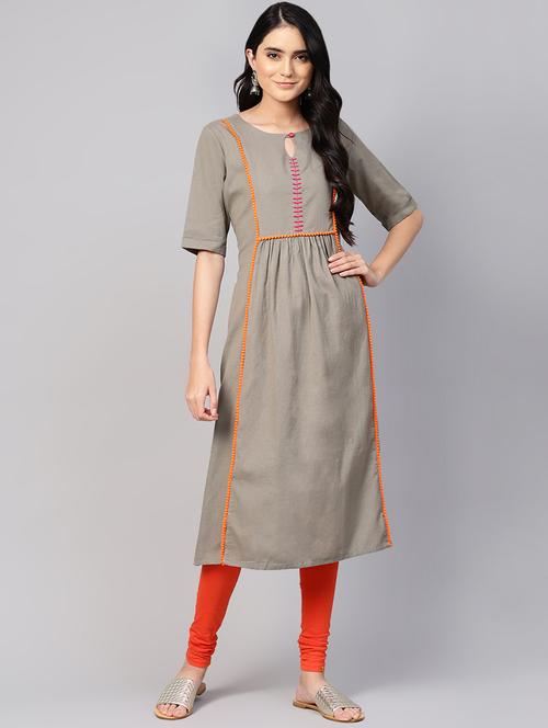 lace detailed straight kurta - 16544976 - Very Small Image - 1