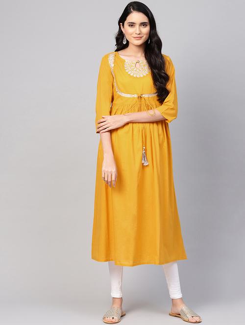 embroidered mustard anarkali kurta - 16544999 - Very Small Image - 1