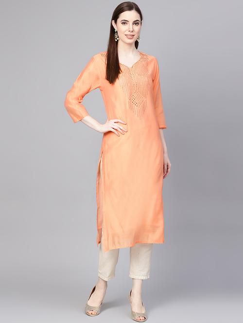 embellished silk blend straight kurta - 16545018 - Very Small Image - 1