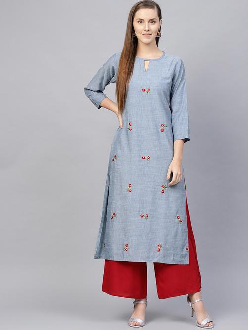 embroidered silk straight kurta - 16545022 - Very Small Image - 1