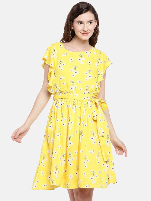 tie knot ruffled floral a-line dress - 16545191 - Very Small Image - 1