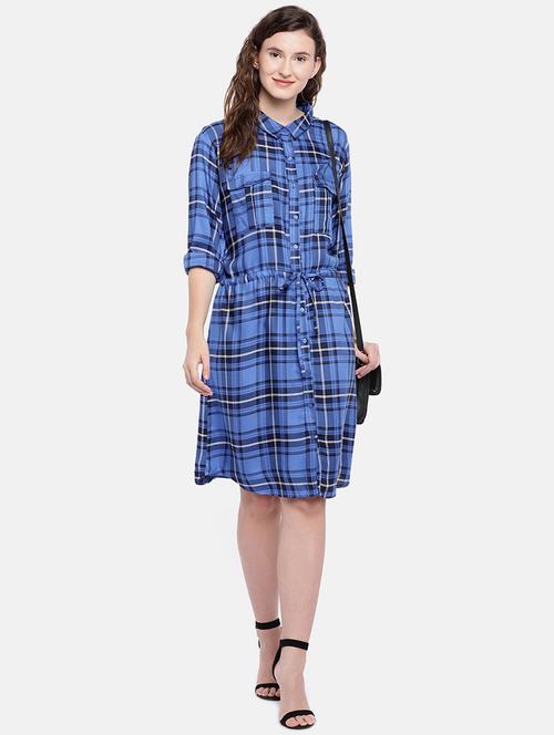 drawstring checkered shirt dress - 16545203 - Very Small Image - 1