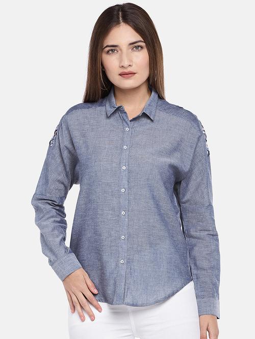 curved hem embroidered shirt - 16545220 - Very Small Image - 1