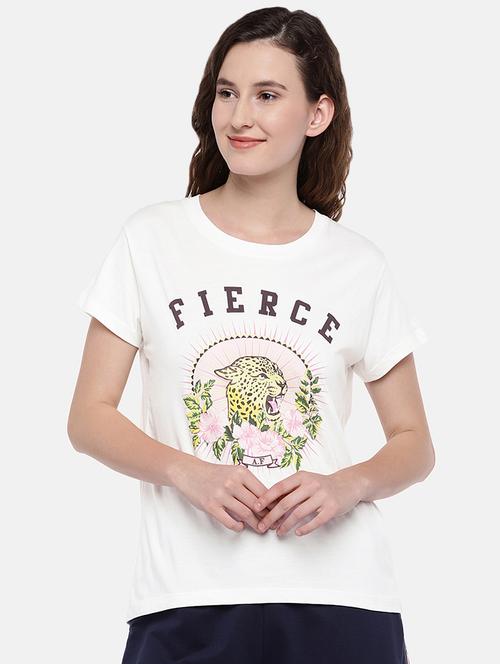 women's chest print round neck t-shirt - 16545256 - Very Small Image - 1