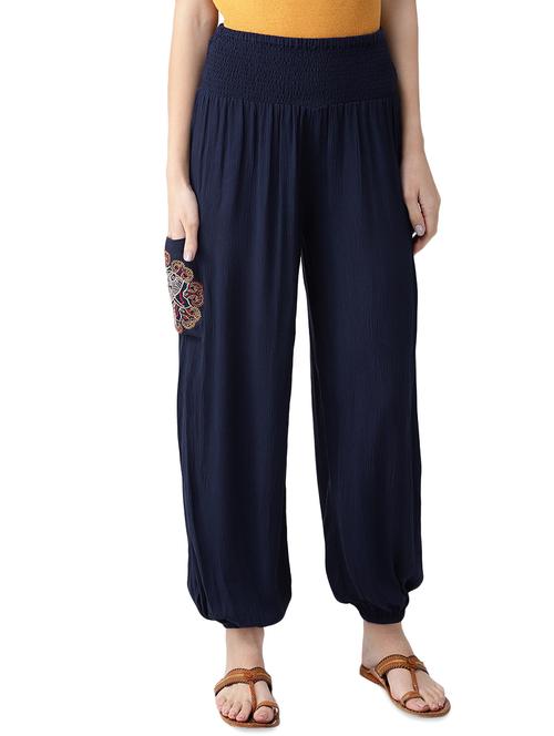 smocked waist solid trousers - 16545729 - Very Small Image - 1