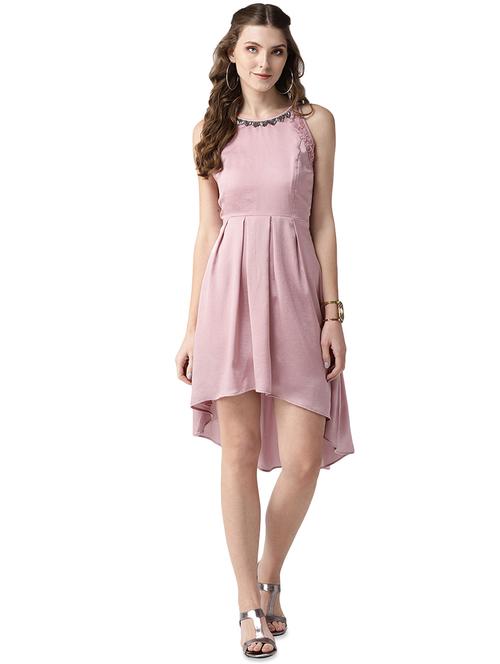 embellished neck solid asymmetric dress - 16545740 - Very Small Image - 1
