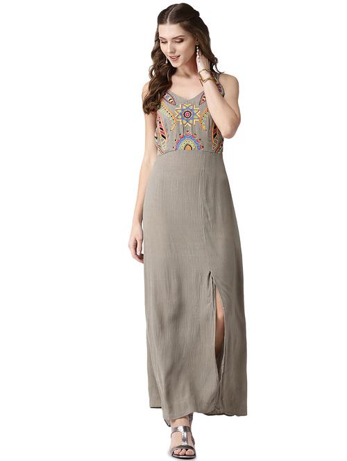 embroidered detail high slit maxi dress - 16545741 - Very Small Image - 1