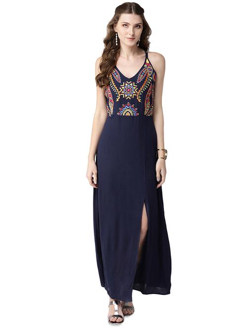 embroidered detail high slit maxi dress - 16545742 - Very Small Image - 1
