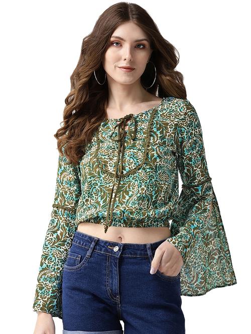 tie up neck bell sleeved blouson top - 16545753 - Very Small Image - 1