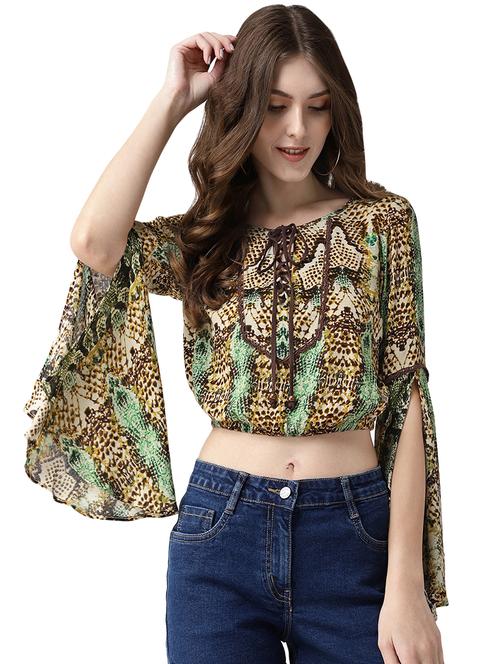 tie up neck bell sleeved blouson top - 16545754 - Very Small Image - 1