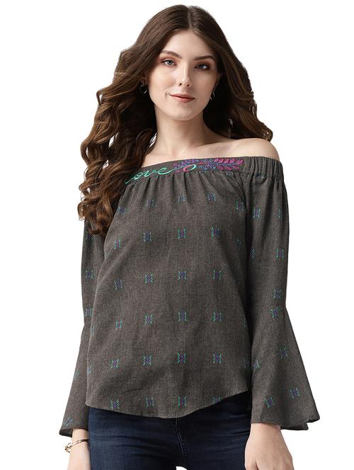 off shoulder embroidered detail top - 16545763 - Very Small Image - 1