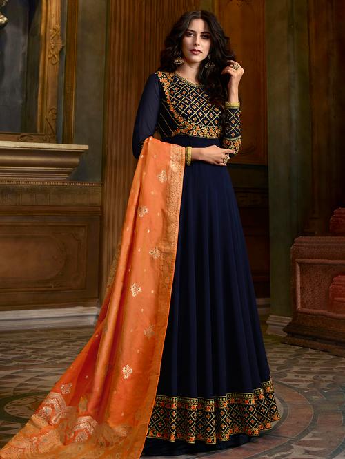 embroidered semi-stitched suit - 16546057 - Very Small Image - 1