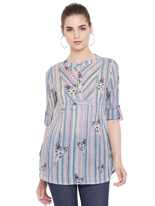 mandarin neck striped tunic - 16546099 - Very Small Image - 1