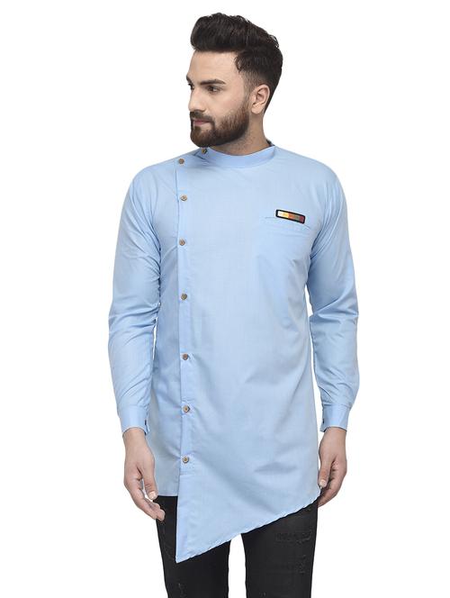 light blue asymmetric solid short kurta - 16546213 - Very Small Image - 1