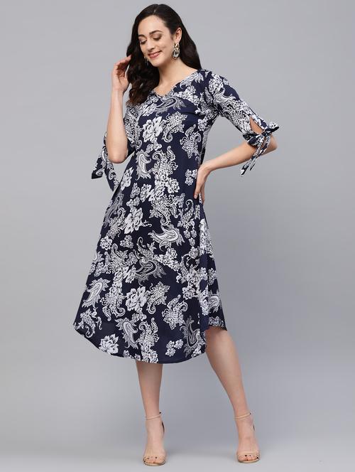 tie up sleeved paisley a-line dress - 16546600 - Very Small Image - 1