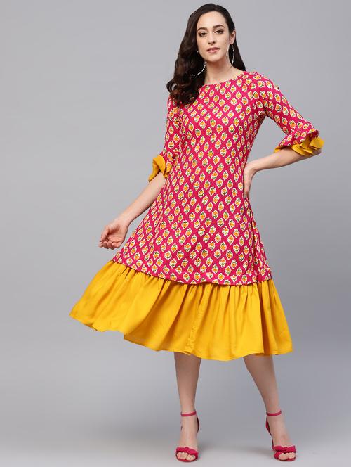 color block floral flared dress - 16546603 - Very Small Image - 1