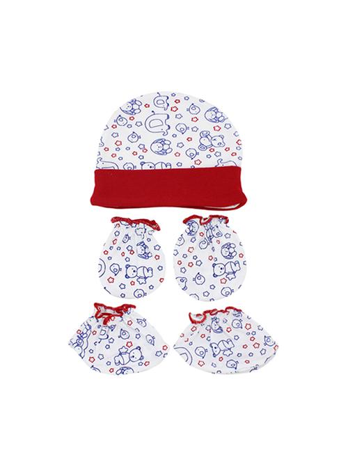 red cotton baby mittens,bootie and cap set - 16546650 - Very Small Image - 1
