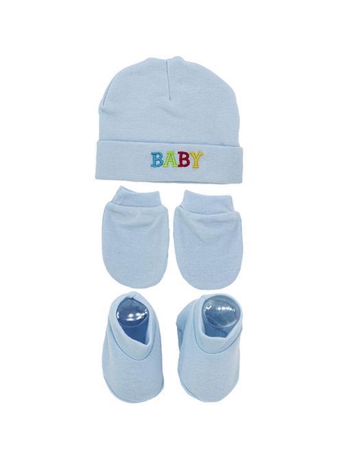 blue cotton baby mittens,bootie and cap set - 16546656 - Very Small Image - 1